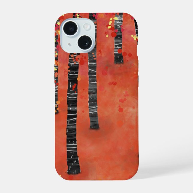 Forest Tree Abstract Red iPhone 15 Case (Back)