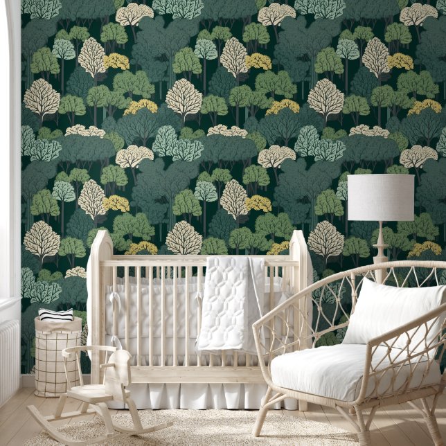 Forest Tree Canopy Green Removable Peel and Stick Wallpaper (Kids)
