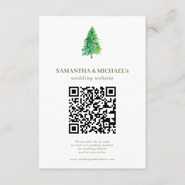Forest Tree Floral Qr Wedding Website Enclosure Card (Front)