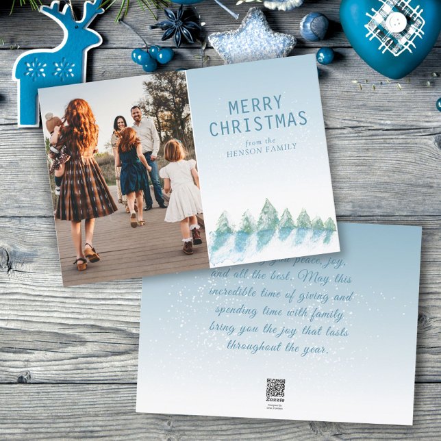 Forest Tree Watercolor Artistic Family Photo Holiday Card (Creator Uploaded)
