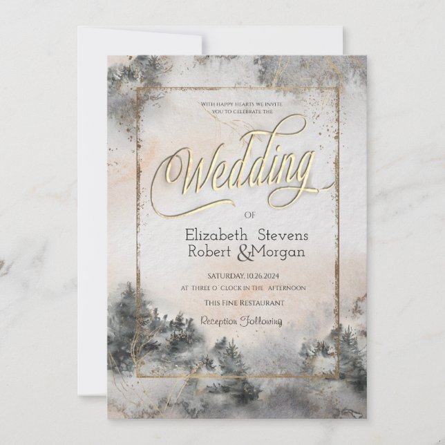 Forest Tree Woodland String Lights Wedding Invitation (Front)
