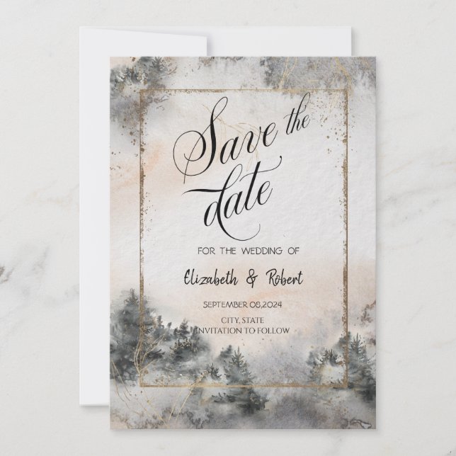 Forest Tree Woodland Wedding Save The Date (Front)