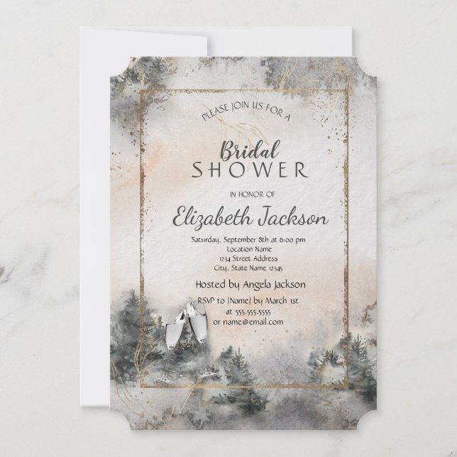 Forest Tree Woodland  Wine glass Bridal Shower Invitation (Front)