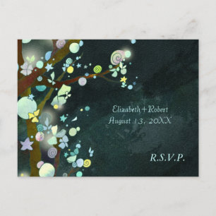 Forest Trees Dark Green Wedding RSVP Invitation Postcard