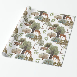 Forest Trees Deer Bears Birds Wrapping Paper