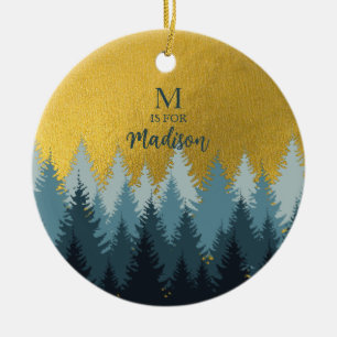 Forest Trees Golden Landscape Baby Monogram Ceramic Tree Decoration
