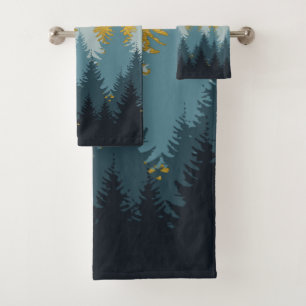 Forest Trees Golden Landscape  Bath Towel Set