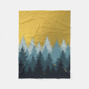 Forest Trees Golden Landscape Fleece Blanket
