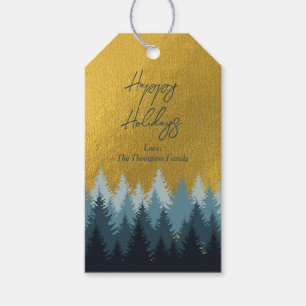 Forest Trees Golden Landscape Happy Holidays Gift Tags