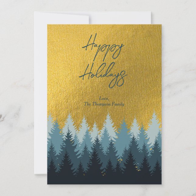 Forest Trees Golden Landscape Happy Holidays  Holiday Card (Front)