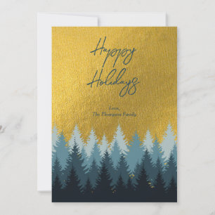 Forest Trees Golden Landscape Happy Holidays  Holiday Card