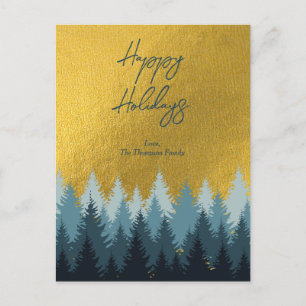 Forest Trees Golden Landscape Happy Holidays Holiday Postcard