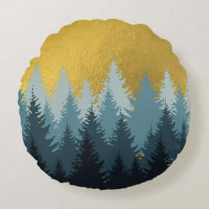 Forest Trees Golden Landscape   Round Cushion