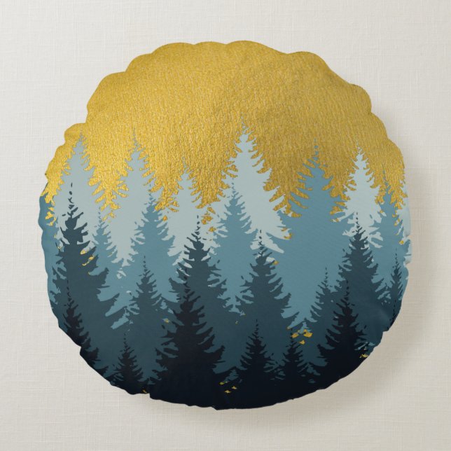 Forest Trees Golden Landscape   Round Cushion (Front)