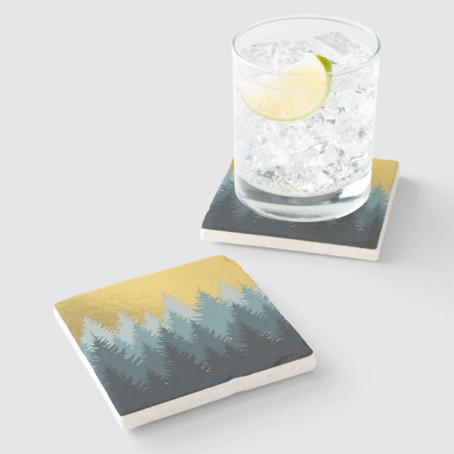 Forest Trees Golden Landscape  Stone Coaster (Side)