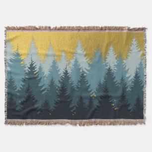 Forest Trees Golden Landscape Throw Blanket