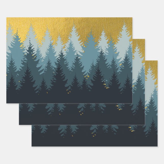 Forest Trees Golden Landscape   Wrapping Paper Sheet (Set)