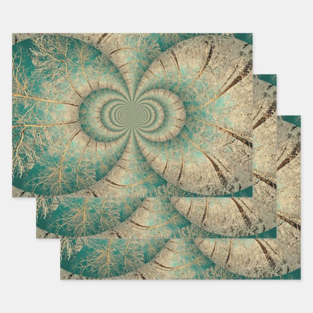 Forest Trees Green Brown Winter Woodland Wrapping Paper Sheet (Set)