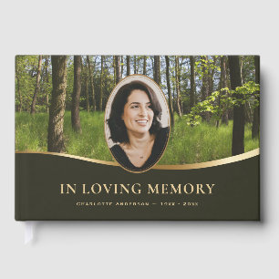 Forest Trees Green Gold Photo Funeral Memorial Guest Book