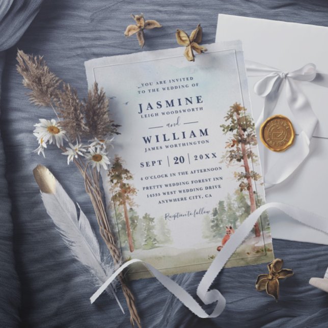 Forest Trees Landscape Rustic Elegant Wedding Invitation (Creator Uploaded)