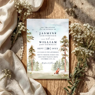 Forest Trees Landscape Rustic QR Code Wedding Invitation