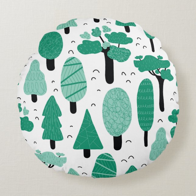 Forest Trees: Nature Seamless Vintage Round Cushion (Front)