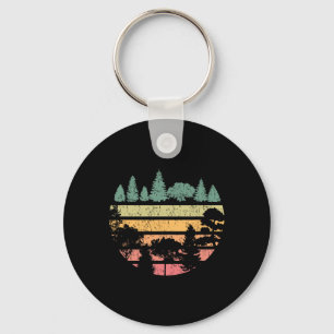 Forest Trees Retro Sunset Vintage Graphic Hiking C Key Ring