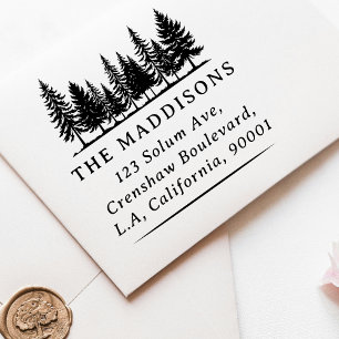 Forest Trees Silhouette Family Name Return Address Rubber Stamp