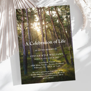 Forest Trees Sunset Celebration of Life Funeral Acrylic Invitations