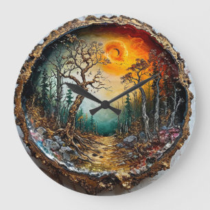 Forest trees sunset large clock