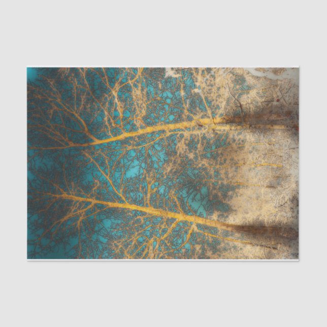 Forest Trees Teal Sky Winter Woodland Negative Tissue Paper (Front)