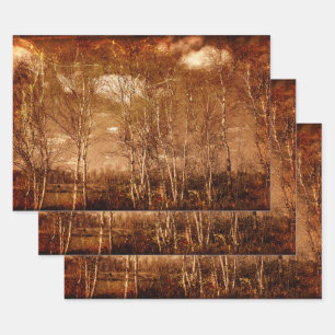 Forest Trees Vintage Grunge Rustic Texture Clouds Wrapping Paper Sheet