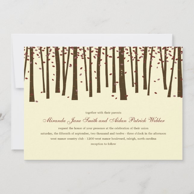 Forest Trees Wedding Invitation - Burgundy (Front)