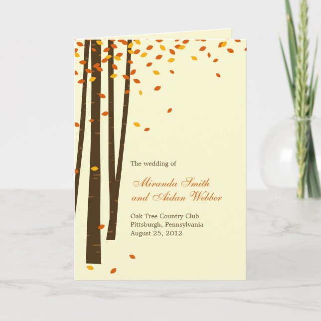 Forest Trees Wedding Program Card - Orange (Front)