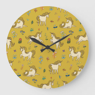 Forest Unicorn: Vintage Floral Pattern Large Clock