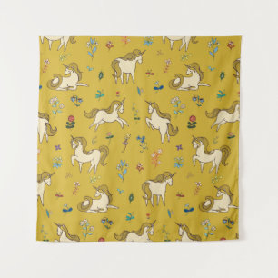 Forest Unicorn: Vintage Floral Pattern Tapestry