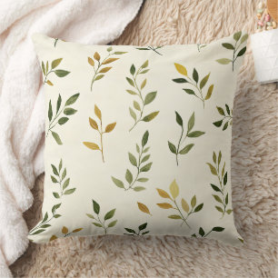 Forest Walk Leaves and Twigs in Warm Earth Tones Cushion