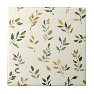 Forest Walk Leaves and Twigs in Warm Earth Tones Tile