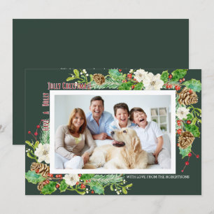 Forest Watercolor Christmas Holly Jolly Floral Invitation