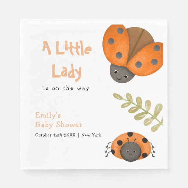 Forest Watercolor Little Ladybug Baby Shower  Napkin (Front)