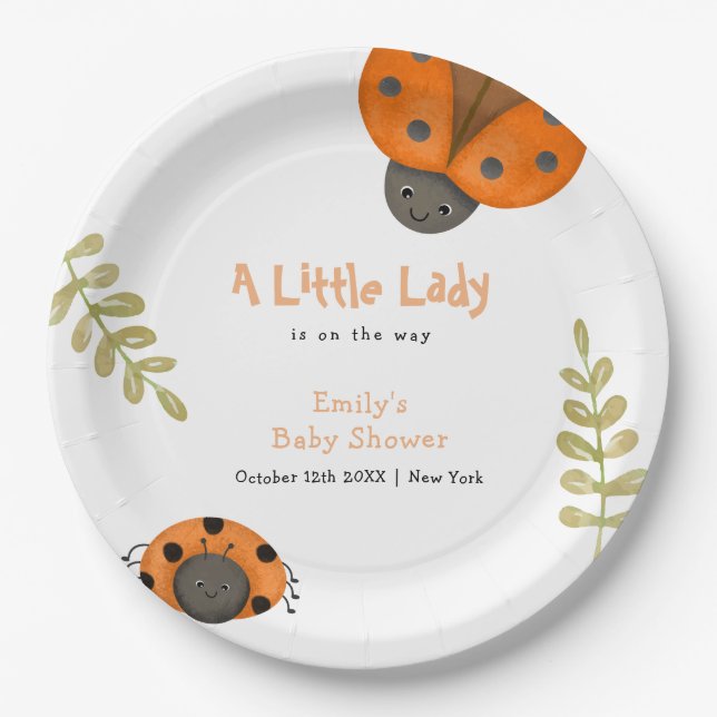 Forest Watercolor Little Ladybug Baby Shower  Paper Plate (Front)