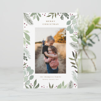 Forest Watercolor Merry Christmas Photo Card