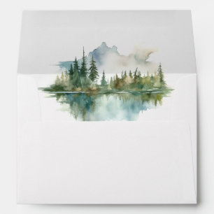 Forest Watercolor Mountain Lake Return Address Envelope