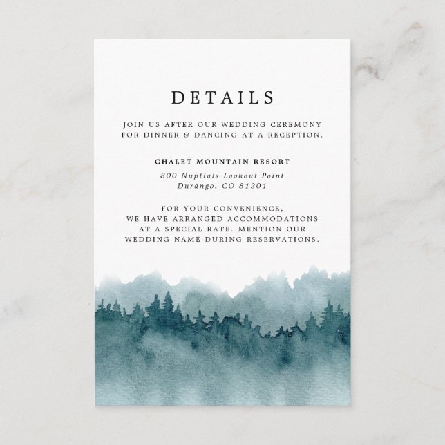 Forest Watercolor Wedding Details Enclosure Card (Front)
