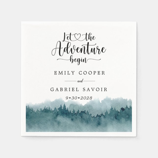 Forest Watercolor Wedding Napkin (Front)