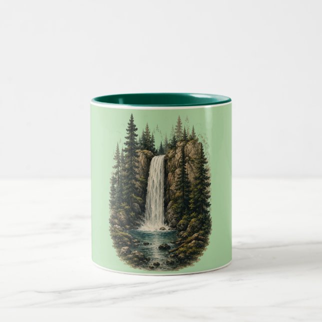 Forest Waterfall Landscape Two-Tone Mug (Center)