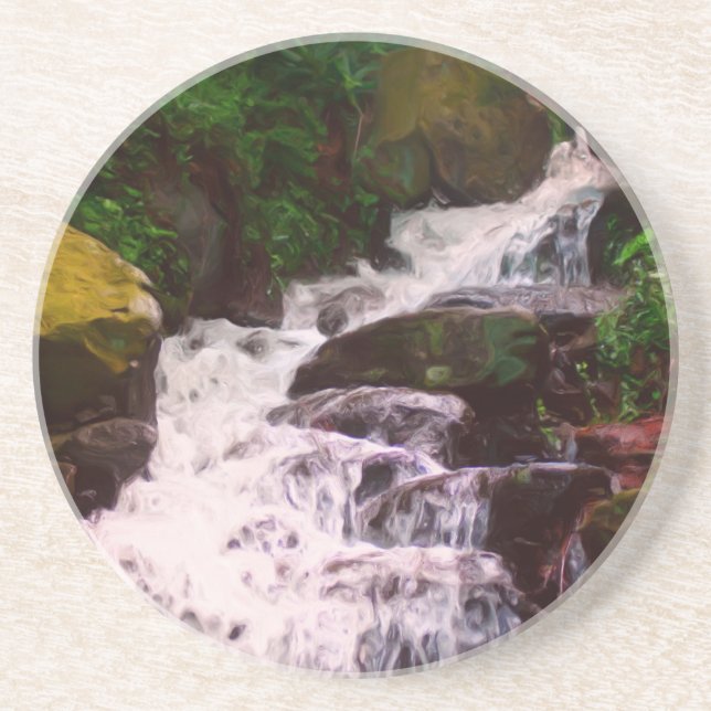 Forest Waterfall Photo Painting Coaster (Front)