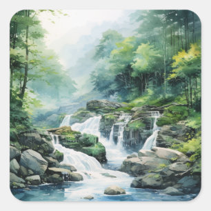 Forest Waterfall Square Sticker