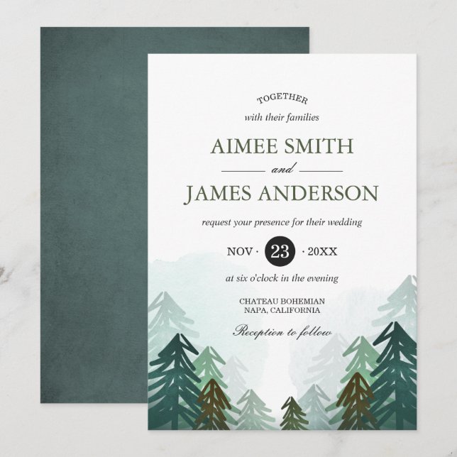 Forest Wedding Invitation Winter Rustic Woods Pine (Front/Back)