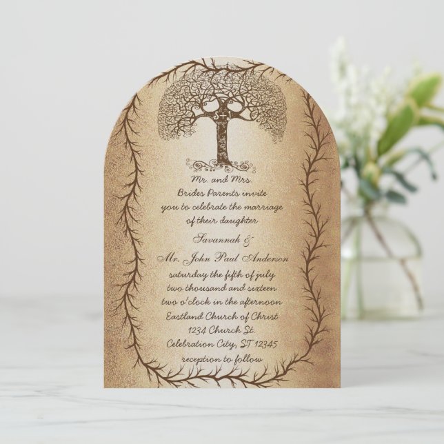 Forest Wedding Tree on Brown Paper Wedding Invitation (Standing Front)